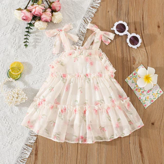 Ano Novo ! Vestido De Verão Bebê Flor Doce Sling Festa De Casamento Menina (0-3 Anos De Idade)