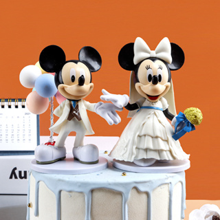2Pcs/Set Disney Mickey Mouse Minnie Get Homeed Wedding Dress Cartoon Q Versão Bolo Decoração Figuras De Ação Em PVC Modelo Brinquedos Doll Kids Gifts