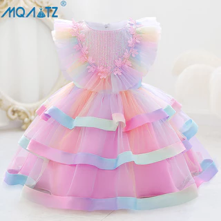 MQATZ Cerimônia De Batismo De Flores Infantil Primeiro Aniversário Roupa De Bebê Menina Princesa Vestido De Festa Colorido Criança 0-2 Ano L5262XZ