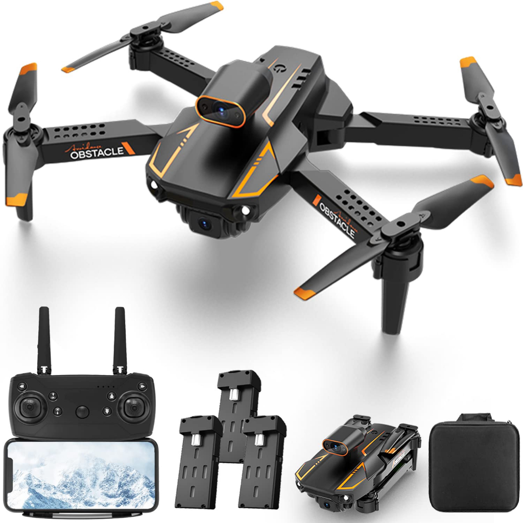 S91 Drone FPV Dobrável Com Câmera WiFi 1080P Para Iniciantes E Crianças Adultas , Pontos De Via , 3D Flip , Hover Automático , Sensor De Gravidade , Controle Por Gestos , Modo Sem Cabeça , Estojo De Transporte , Preto