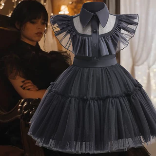 1-6 Anos Quarta-Feira Addams Vestido de Verão para Bebés Roupas de Criança