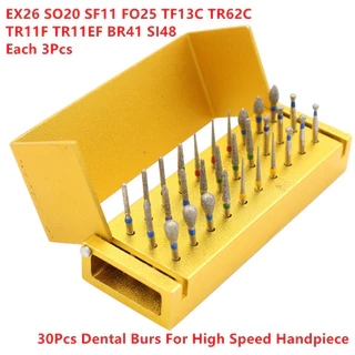 30Pcs Brocas Diamantadas Dentárias + Bloco De Desinfecção Ferramentas De Alta Velocidade Para Peças De Mão
