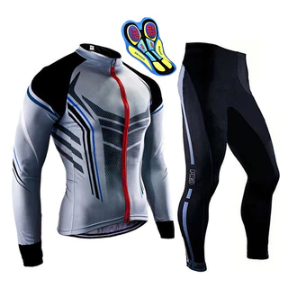 Conjunto De Camisa De Ciclismo Manga Comprida + Calça Com Enchimento Para Masculino E Mulheres