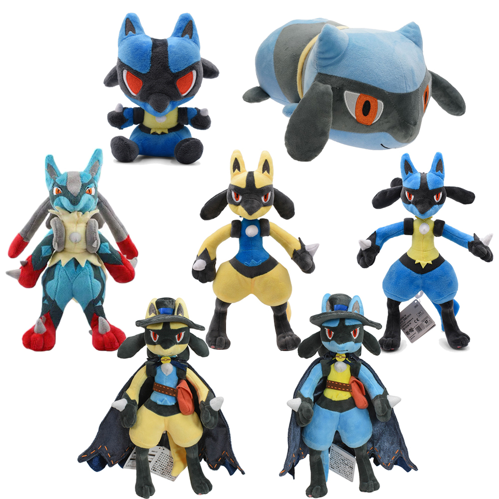 16-48cm Takara Tomy Anime Pokemon Lucario Pelúcia Recheada Almofada Segurar Desenho Animado Bonecos Animais Cachorro Anubis Brinquedos Kawaii Crianças Aniversário Presente