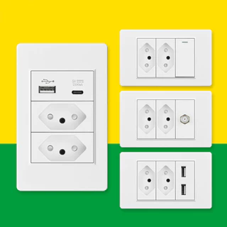 VISWE 1/3 Brasil Tomada Com USB/Type C/Switch/TV/Internet Carregamento Painel PC Branco À Prova De Fogo De Parede Para