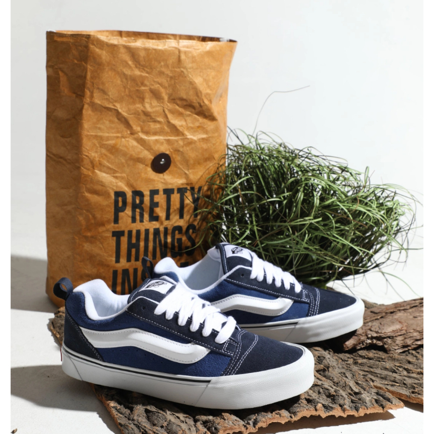 VA & 0ONS Knu Skool Fashion Casual American Retro Blue White Desbotado E Alargado Sapatos De Lona De Baixo Teto Para Pão