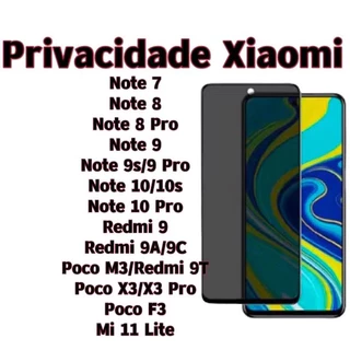 (Atacado) Película Cerâmica De Privacidade Xiaomi Redmi Note 7 /Note 8 /Note 9 /Note 9s /Note 10 Pro /Note 11 Pro/Note 12 /Poco X5 pro /X4 pro /X3 pro /F3 /M3 Pro /C40 /Rm 9 /Rm 9A/9C