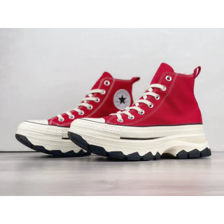 CON & 0OVERSE All Star 100 Trekwave 2023 Tendência Do 100o Aniversário Red Elevated Thick Sole Recombined Casual Canvas Sapatos-2354