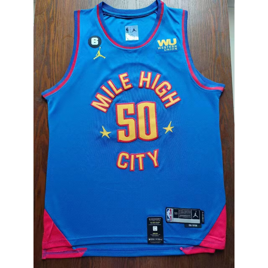 Masculino Camisa Denver Nuggets Aaron Gordon Azul 2023NBA Final Jogador ...