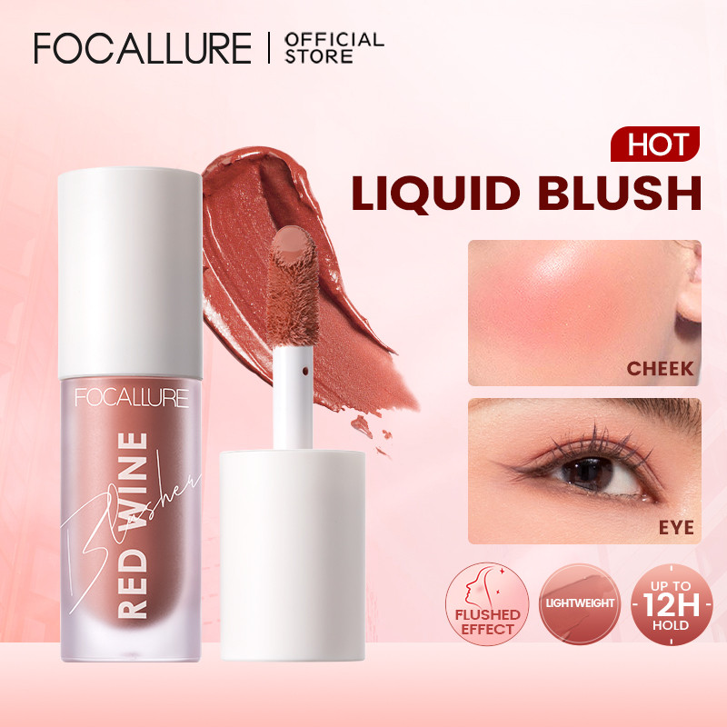 FOCALLURE Blush Natural Líquido de Maquiagem Vinho Tinto para Bochecha/Ressaca
