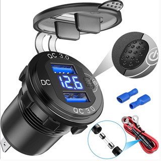 12/24V Alumínio Metal 36W QC3.0 Dual USB Carregador De Motor Para Carro Tomada À Prova D
