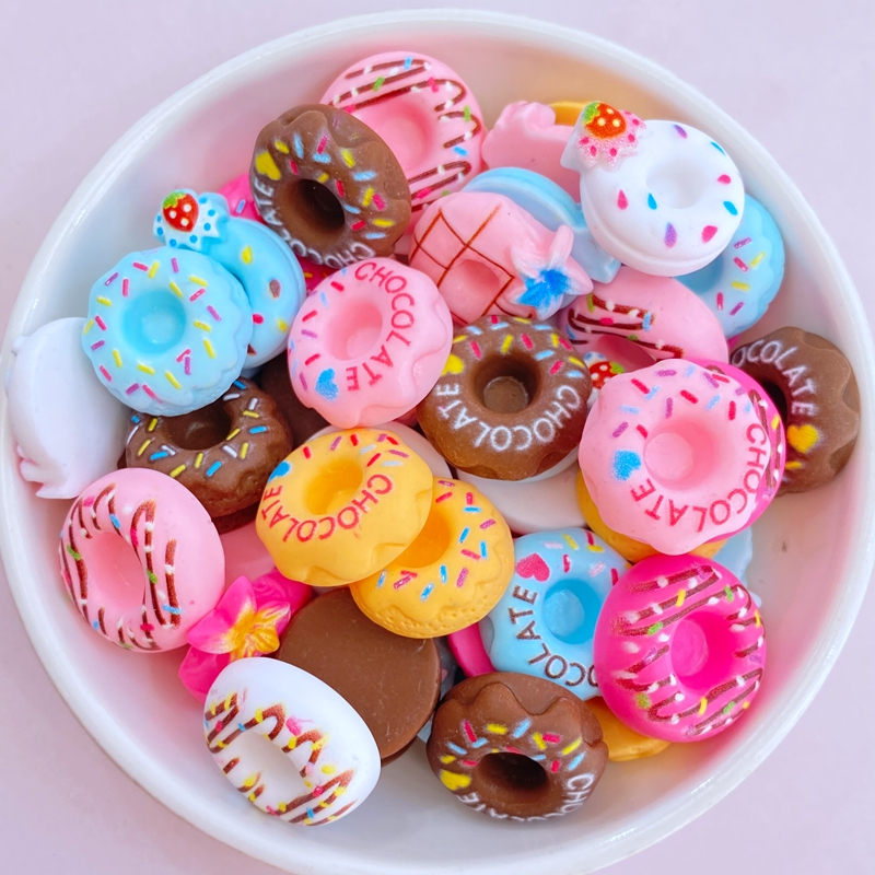 20 Peças Cute Candy Color Donut Series Resina Jóias de Resina Fita de Cabeça Acessórios para Caixa Telefônica Creme de Goma Mastigável Acessórios feitos a mão