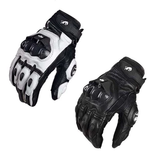 Luvas De Motocicleta Pretas De Corrida De Couro Genuíno Equipe Estrada Branca Luva De Proteção Esportiva Com Dedo Cheio Respirável