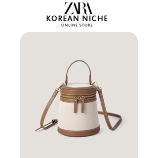 ZARA Saco Cilíndrico De Lona Tote Contraste Versátil Para Ombro