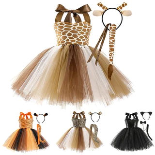 Desenho Animado Animal Cosplay Traje Leopardo Gato Tigre Girafa Meninas Bonitas Vestir Festa De Natal De Halloween Roupas Infantis Aniversário Presente