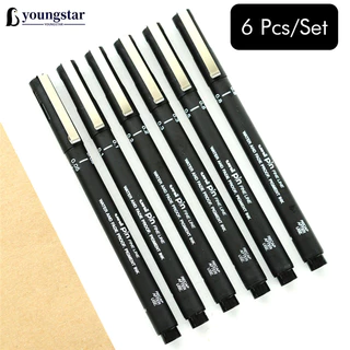 YOUNGSTAR 6PCS Uni Pin Drawing pen Linha Fina 005 01 02 03 05 08 Caneta De Agulha