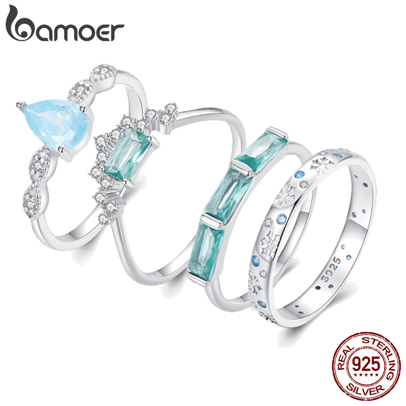 Anel De Dedo Bamoer 925 Prata Zircon Em Forma De Gota conjunto de joias De Moda Para Mulheres