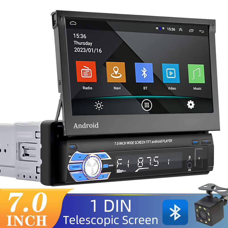 Rádio FM WiFi Android 1 Din Automático Com Tela Deslizante De 7 Polegadas 2 + 32GB GPS Receptor Bluetooth Câmera
