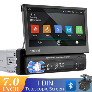 Rádio FM WiFi Android 1 Din Automático Com Tela Deslizante De 7 Polegadas 2 + 32GB GPS Receptor Bluetooth Câmera