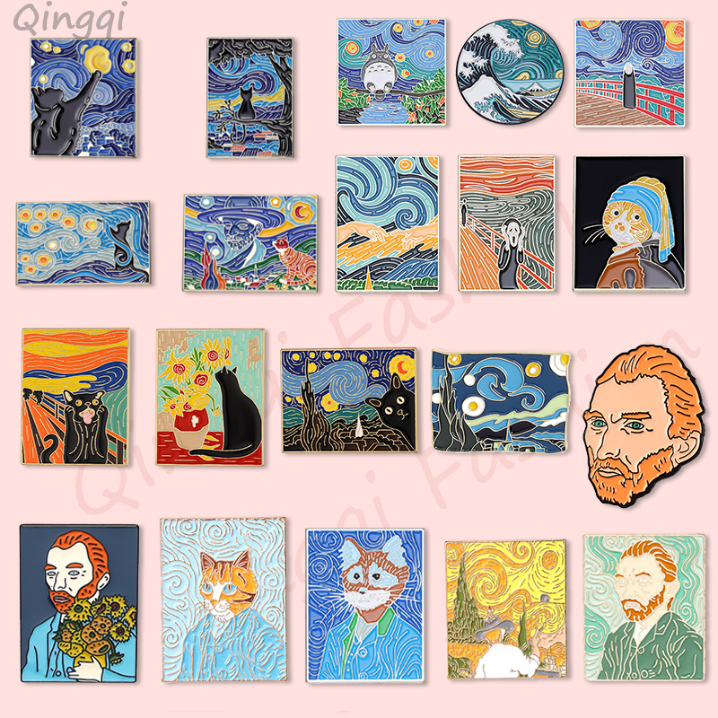 Van Gogh Pintura A Óleo Pin Esmalte Broche Starry Sky Galaxy Pins Artística Lapela Crachás Famouns Jóias Presentes Para Amigos