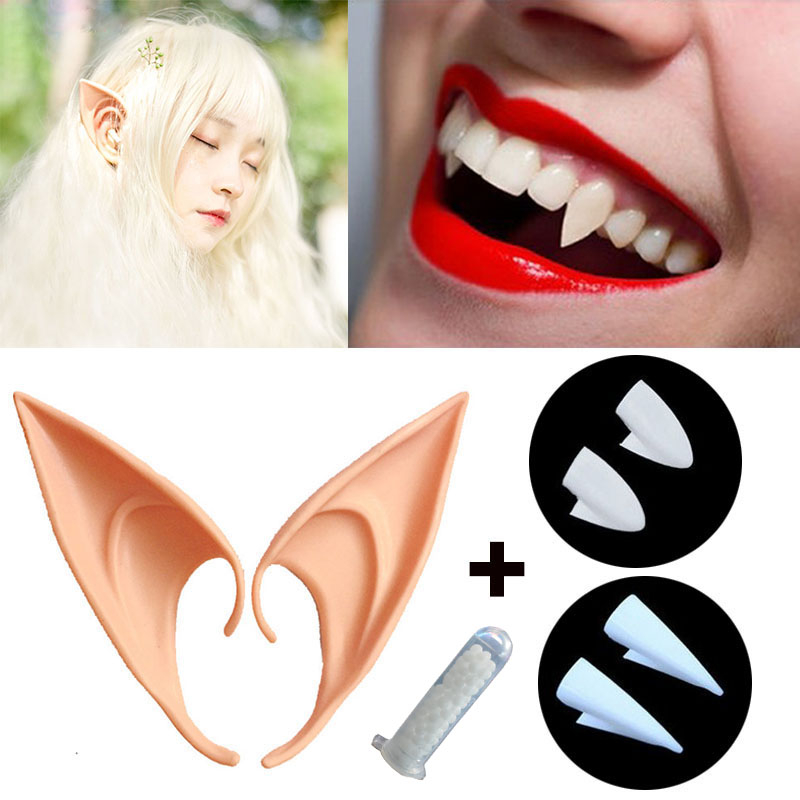 Diy halloween traje adereços dentes de vampiro presas um par de dentaduras  resina adesivo cola sólida dentes falsos decoração festa suprimentos -  AliExpress