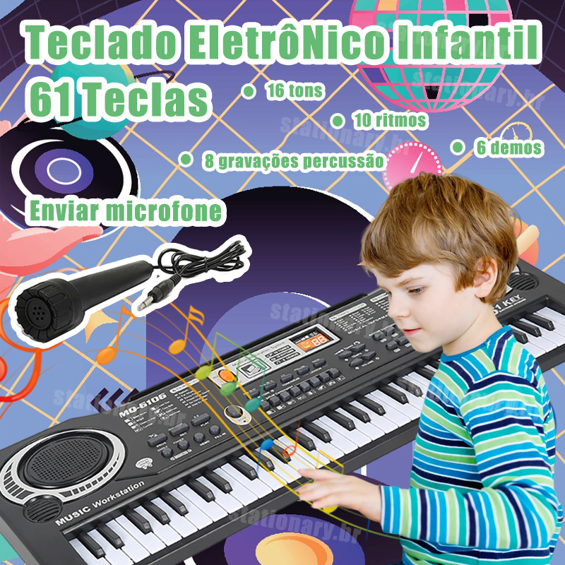 Teclado Infantil Musical Eletrônico com Microfone - Braskit