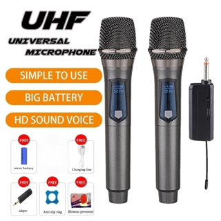 2 Em 1 UHF Microfone Sem Fio Karaoke Dual Handheld Dynamic Mic Com Receptor Recarregável Para Festa De Casamento Discurso Church Club