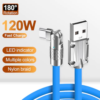 Cabo De Dados De 120W De Carga Rápida Tipoc Cotovelo Rotativo 6A Para Telefone Celular Conector Metálico Aeronaves Silicone DIY Adequado Apple Huawei oppo Xiaomi vivo Flash Charge