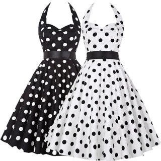 Roupas De Verão Polka Dot Vintage Vestido Mulheres Escritório De Moda Lady Rockabilly Big Swing Halter