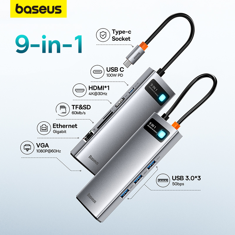 Baseus USB C Hub Tipo A 4K HDMI PD USB3.0 RJ45 Leitor De Cartões SD/TF Adaptador VGA Compatível Para MacBook ipad Laptop