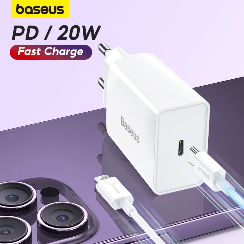 Carregador Rápido Baseus 20W Tipo C Para iPhone 14 13 12 11