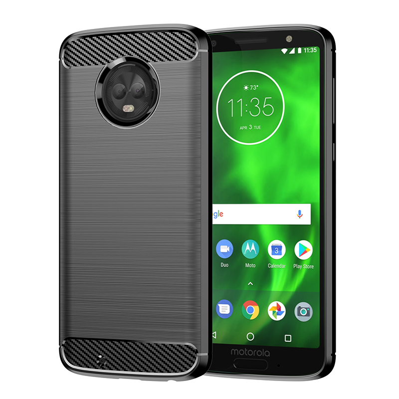 Para Motorola G6 Caixa protetora de fibra de carbono escovada Caixa macia, resistente a choques, resistente a arranhões, protetora de telefone comercial