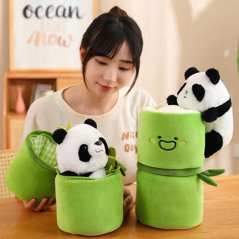 26cm Lovely panda Tubo De Bambu Com Boneca Recheada Para Meninos E Meninas Pelúcia Namorada
