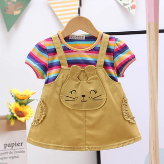 Roupas Para Bebês Recém-Nascidos De Verão De Algodão Listrado Vestido De Bebê De Pescoço Redondo E Bonito De 3 Meses-36