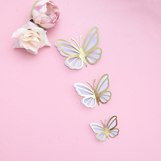60 peças de topos de cupcake de borboleta 3D dourada rosa, roxo, animado,  festa de casamento, bolo, parede, borboletas, decoração de alimentos, cores  mistas