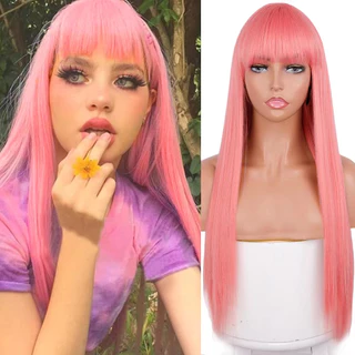 Peruca Feminina Resistente Ao Calor Cabelo Liso Sintético De 24 Polegadas