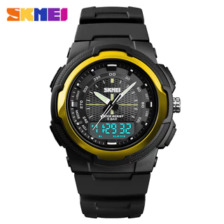SKMEI 1454 Relógios Militares Homem Relógio De Pulso PU De Quartzo Duplo Eletrônico Esportivo Ao Ar Livre