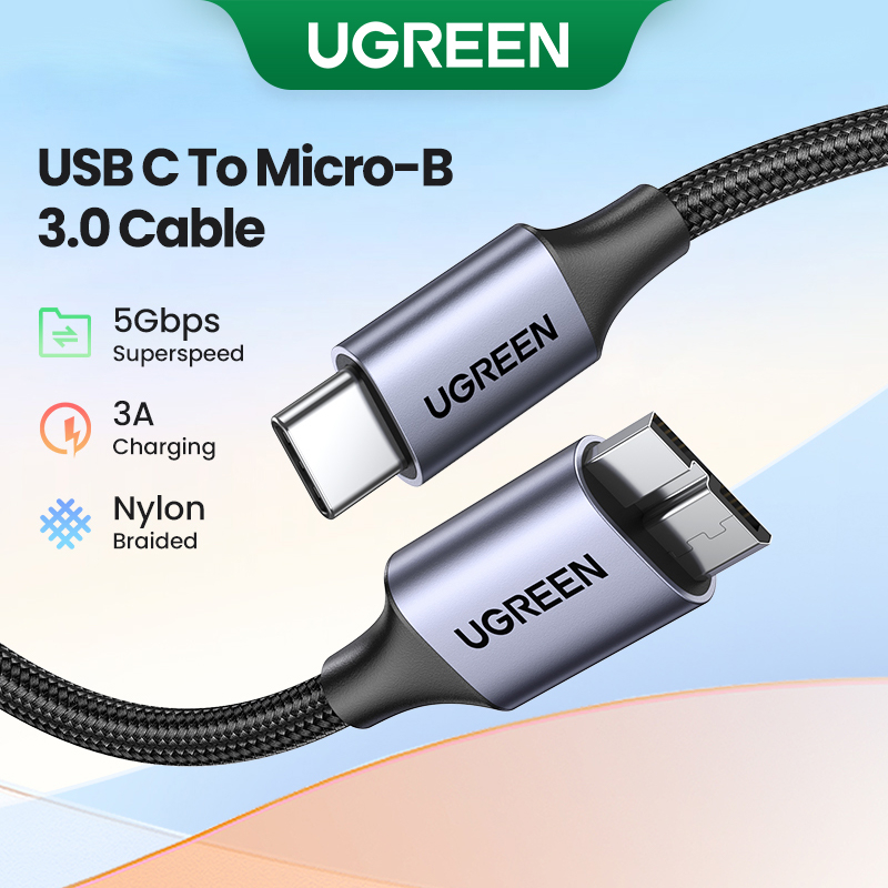 Cabo USB Ugreen C Para Micro B 3.0 5Gbps 3A De Sincronização Rápida De Dados Disco Rígido De Macbook Caixa SSD Tipo