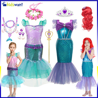 2023 Meninas Princesa Pequena Sereia Ariel Halloween Cosplay Traje De Encanto Para Crianças Festa De Carnaval