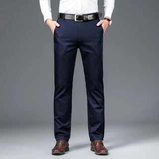 Calça Formal De Escritório Para Homens Fato Não Esticável Slim Fit Casual Longa Preta