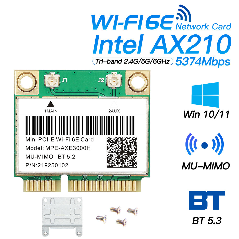 53774mbps WiFi 6E Bluetooth5.3 Placa De Rede Tri Band 2.4G/5G/6Ghz 802.11AC Adaptador Sem Fio AX210 Mini PCI-E Wlan AXE3000H
