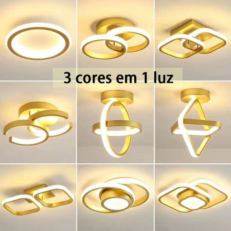 3 Cores Em 1 Luminária De Teto Dourada Leve Decoração Minimalista