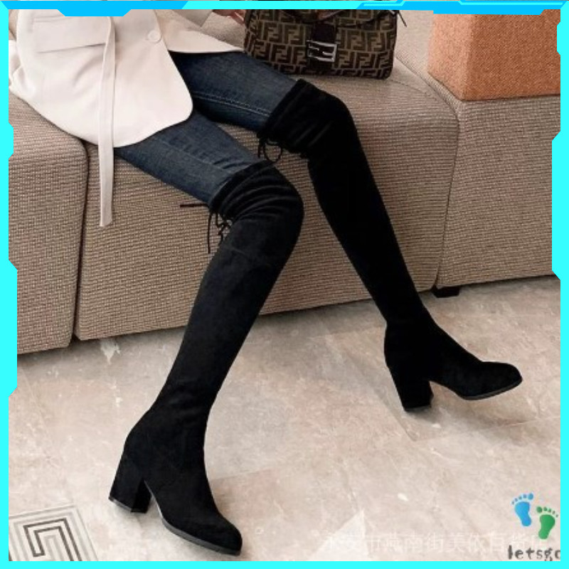 Bota Feminina Cano Longo De Camurça Salto Alto/Pequeno Tamanho 2022 Feminina (Por Favor Escolher Um Maior Para a Ordem)