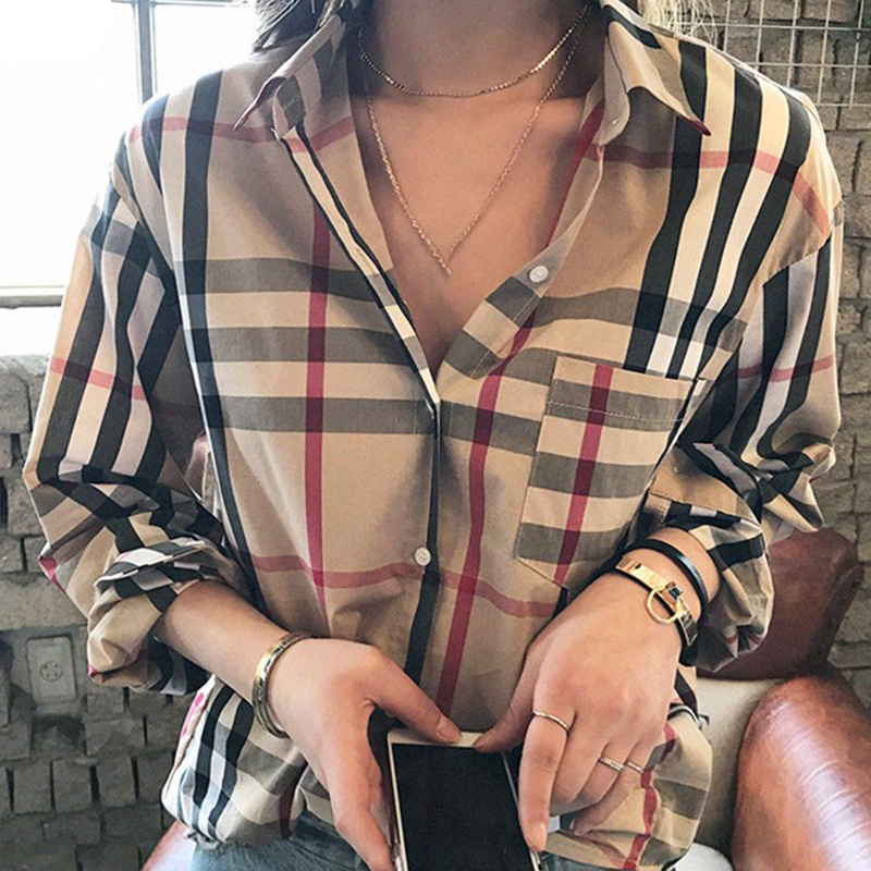 Blusa Feminina Com Camisa Xadrez De Botão Moda E Casual 2022