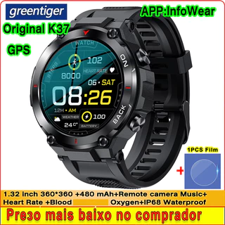 Smartwatch Relógio Inteligente K37 GPS Original Homem Esporte 480mAh Pressão Arterial Oxigênio IP68 Impermeável Ar Livre
