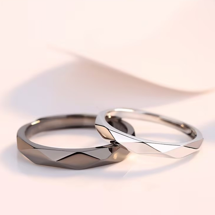 S925 Anéis de Casal Prata Diamante Preto Branco Anéis de Casal Preto Branco Um Par Abertura Simples Homens Ajustáveis Mulheres Anéis de Casal Presentes do Dia dos Namorados