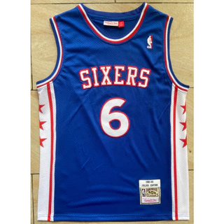 Novo Nba Masculino Philadelphia 76ers 6 Julius Erving Bordado Camisas De Basquete Camisa Retrô Azul