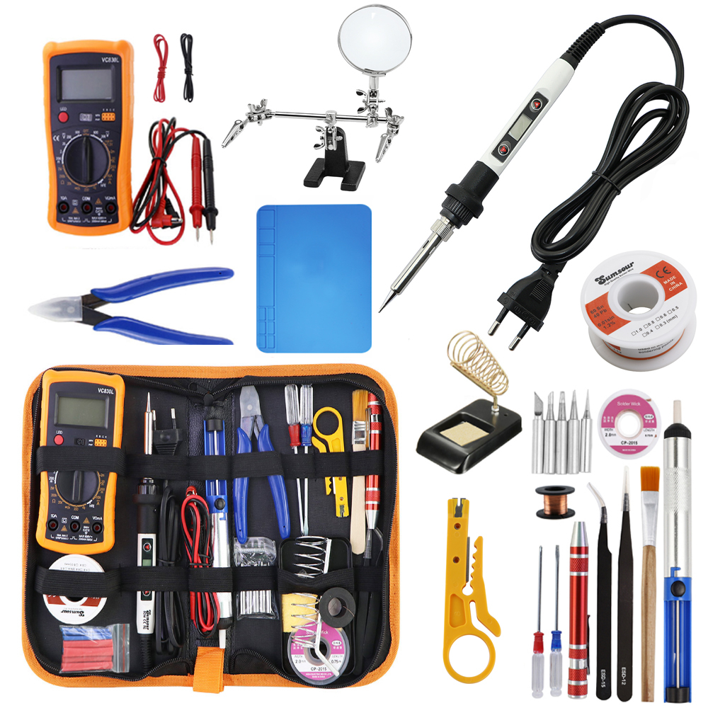 Kit De Ferro De Solda Elétrico Conjunto Com Display Digital De Temperatura Ajustável Estação Isolamento Térmico Ferramentas De Reparo Da Esteira De Trabalho