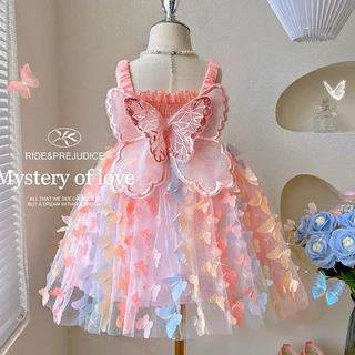 Vestido De Bebê Estilo Coreano 2023 Verão Novo Borboleta Para Crianças Princesa Baby Strap