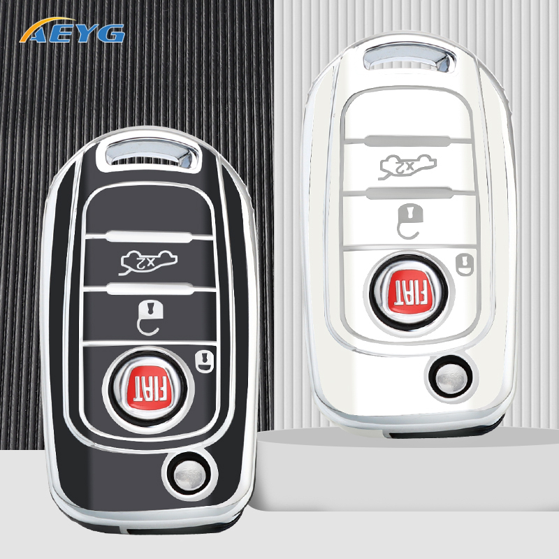 Custodia Chiave Auto In TPU Con Portachiavi In Pelle – Compatibile Con Fiat Tipo, Toro, 500X, Doblò, Argo (4 Pulsanti) – Design Nero Oro Con Ciondolo Bling - 4